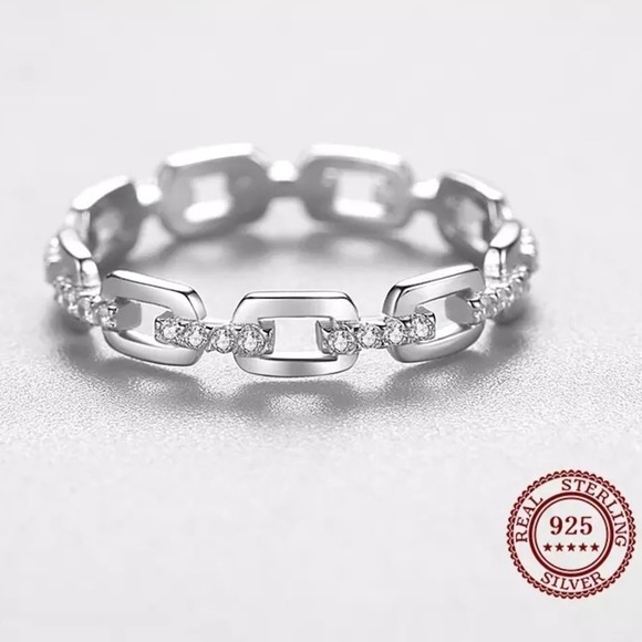 925 Sterling Silver Simple Cadena Hueca Stackable Ring - Picture 3 of 5